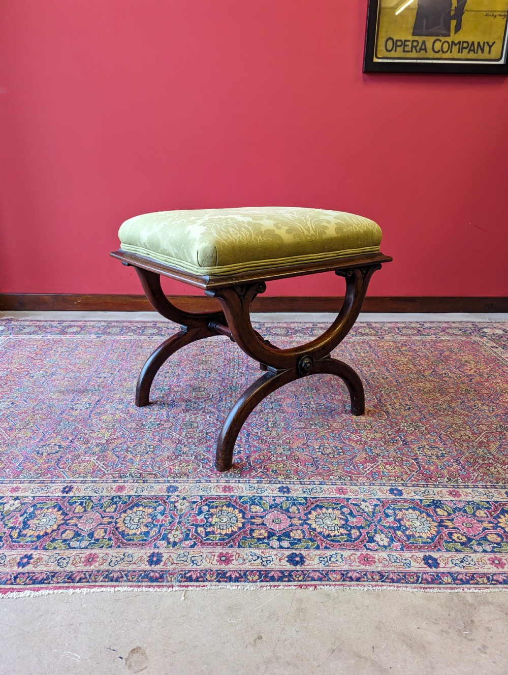 Antique Regency Period Rosewood Upholstered X-Frame Stool