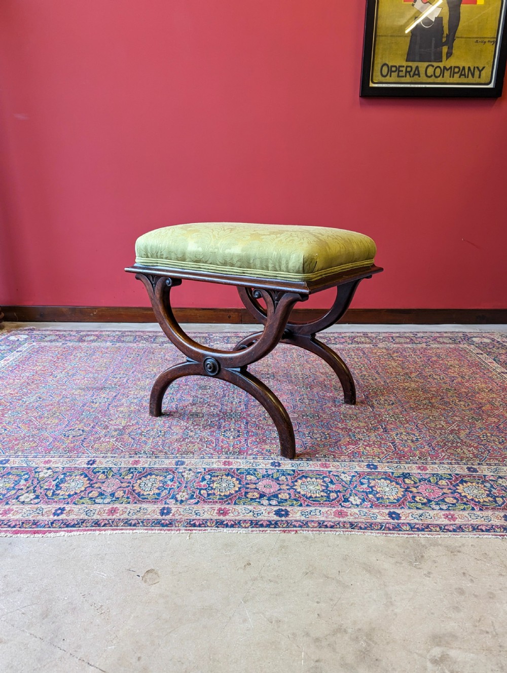 Antique Regency Period Rosewood Upholstered X-Frame Stool View II