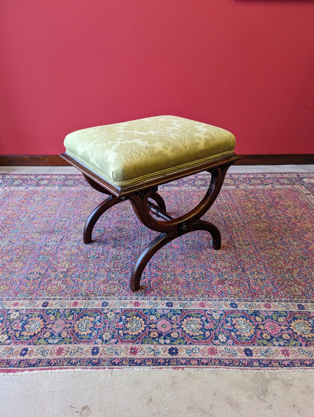 Antique Regency Period Rosewood Upholstered X-Frame Stool View III