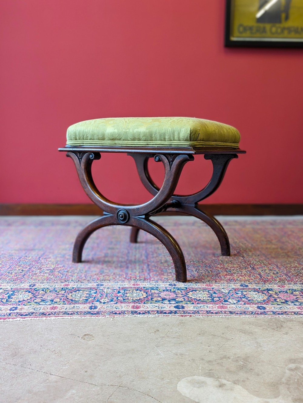 Antique Regency Period Rosewood Upholstered X-Frame Stool View IV