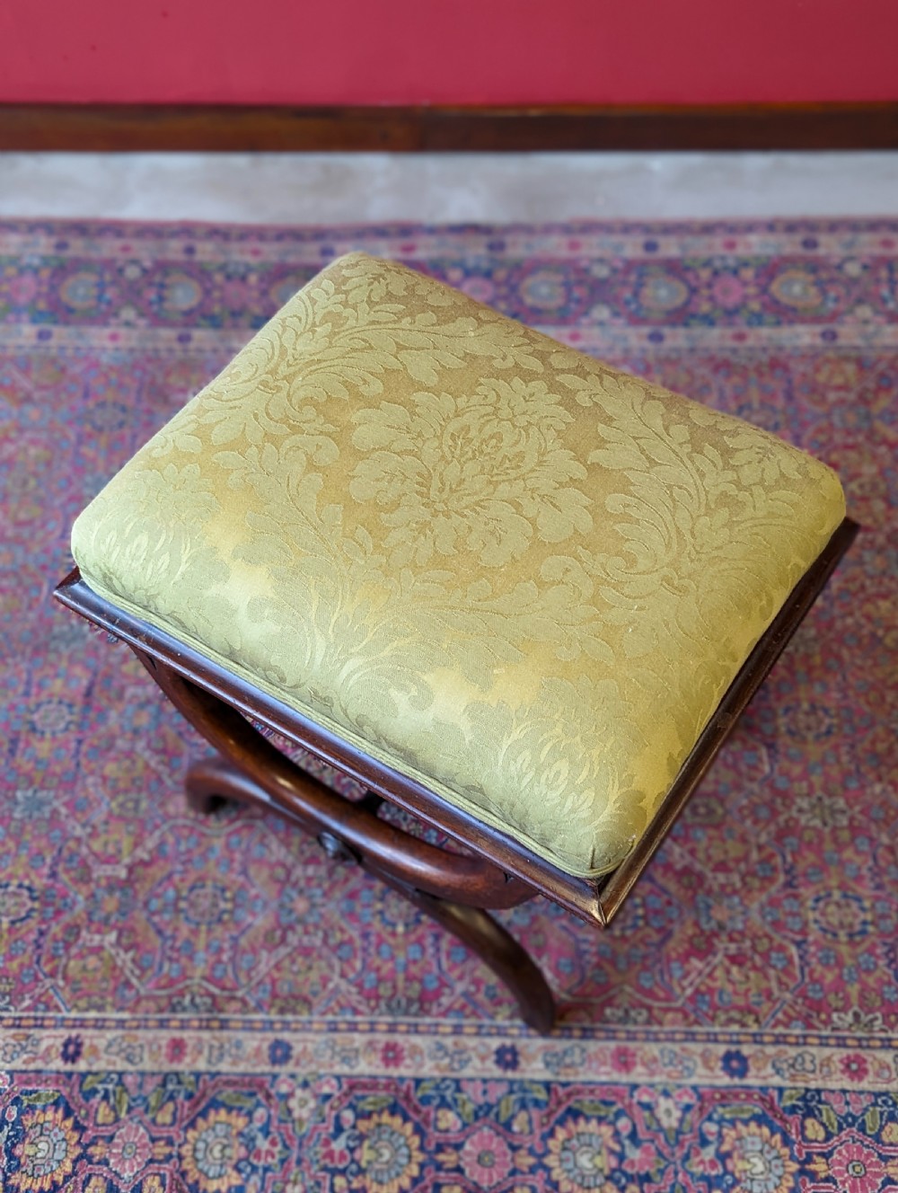 Antique Regency Period Rosewood Upholstered X-Frame Stool View V