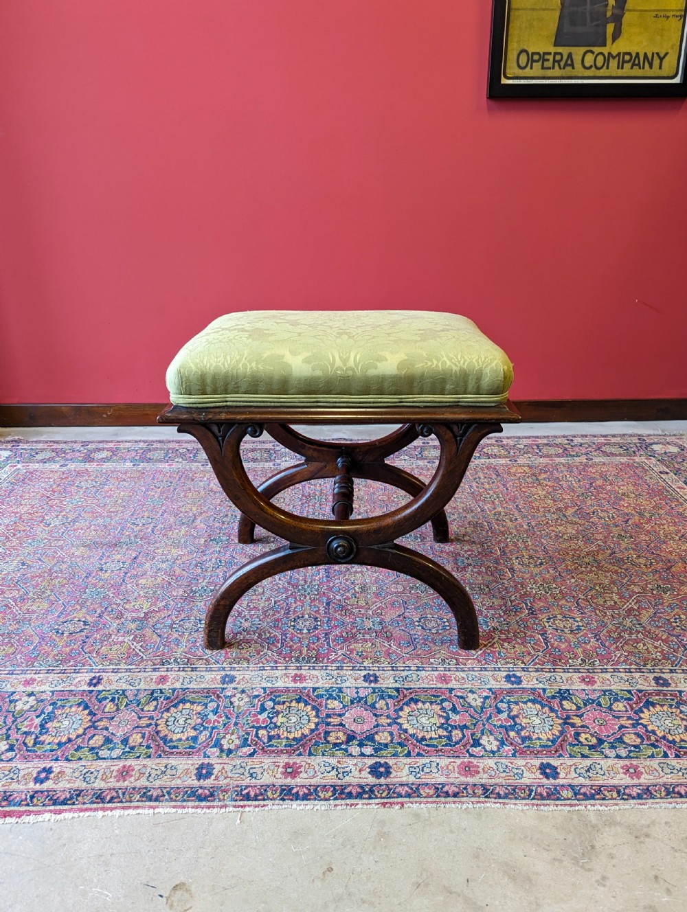 Antique Regency Period Rosewood Upholstered X-Frame Stool View VI