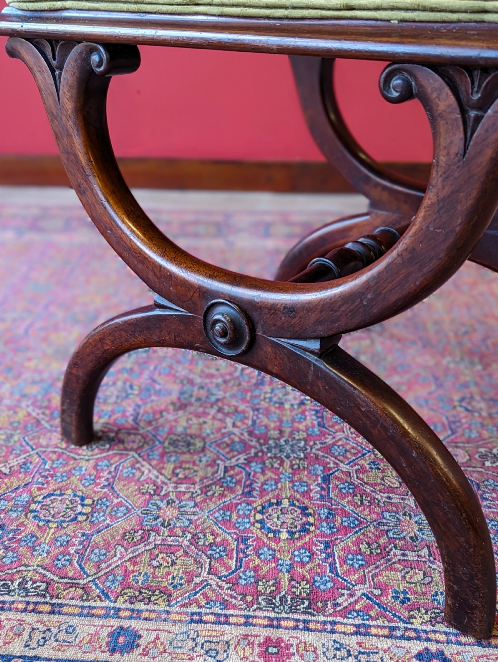 Antique Regency Period Rosewood Upholstered X-Frame Stool View VIII