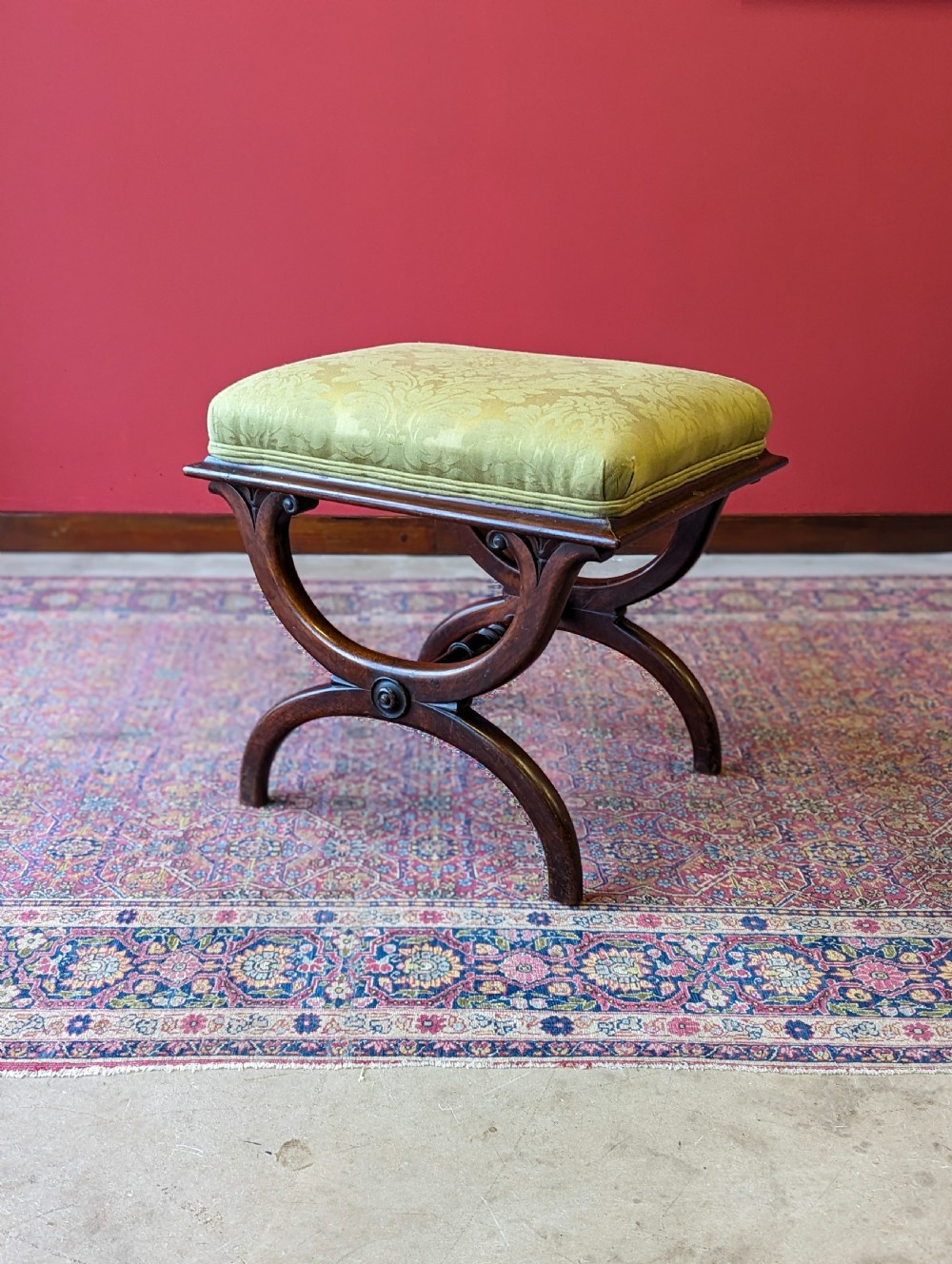Antique Regency Period Rosewood Upholstered X-Frame Stool View IX