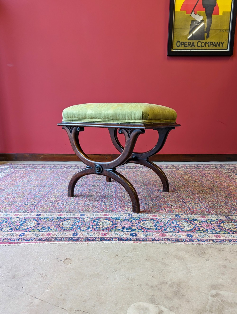 Antique Regency Period Rosewood Upholstered X-Frame Stool View X
