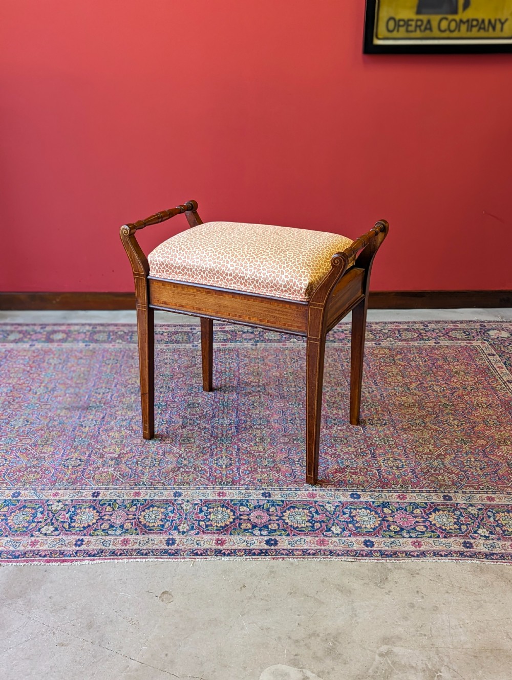 Antique Edwardian Inlaid Mahogany Piano Stool with Storage