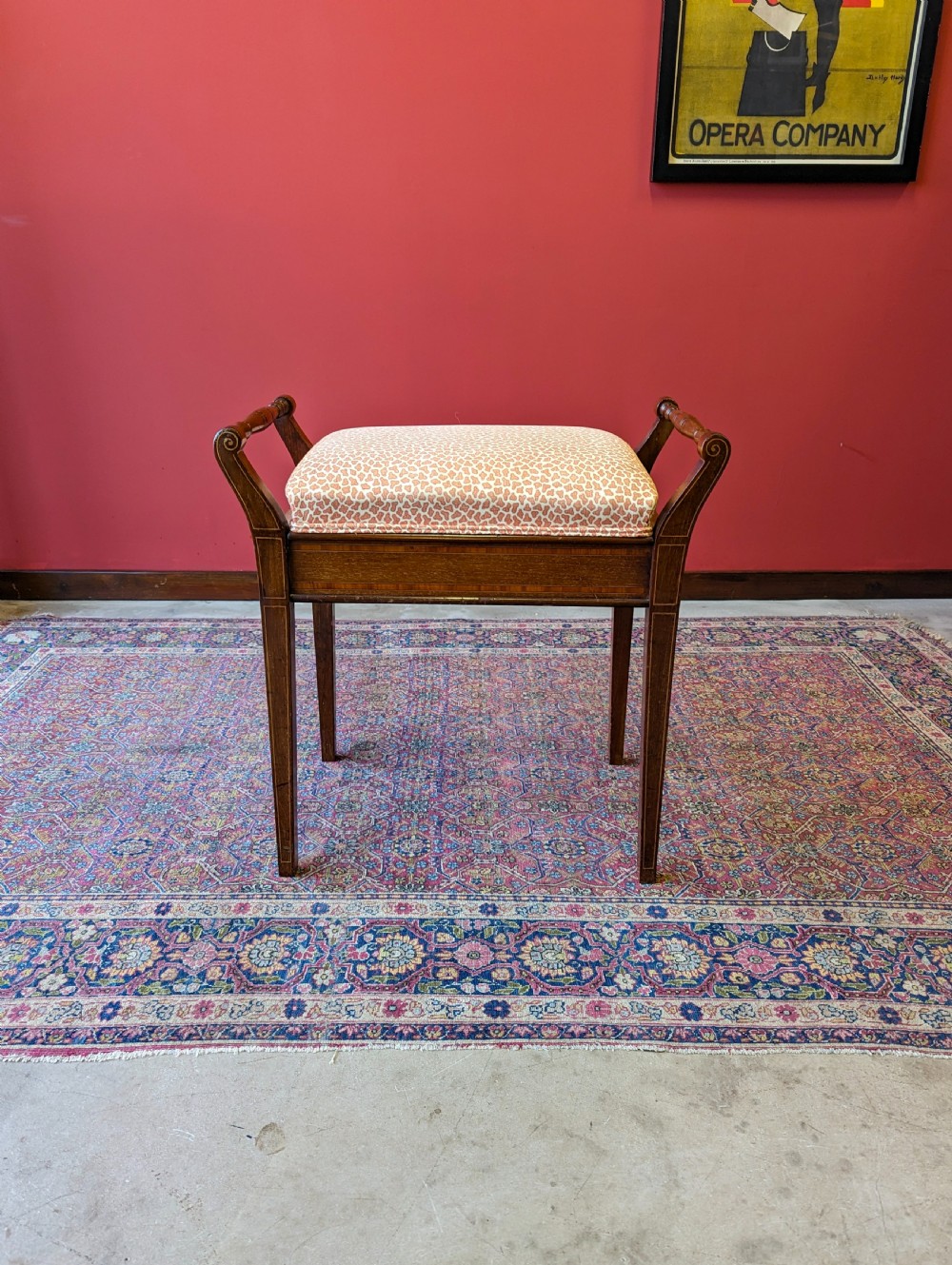 Antique Edwardian Inlaid Mahogany Piano Stool with Storage View II