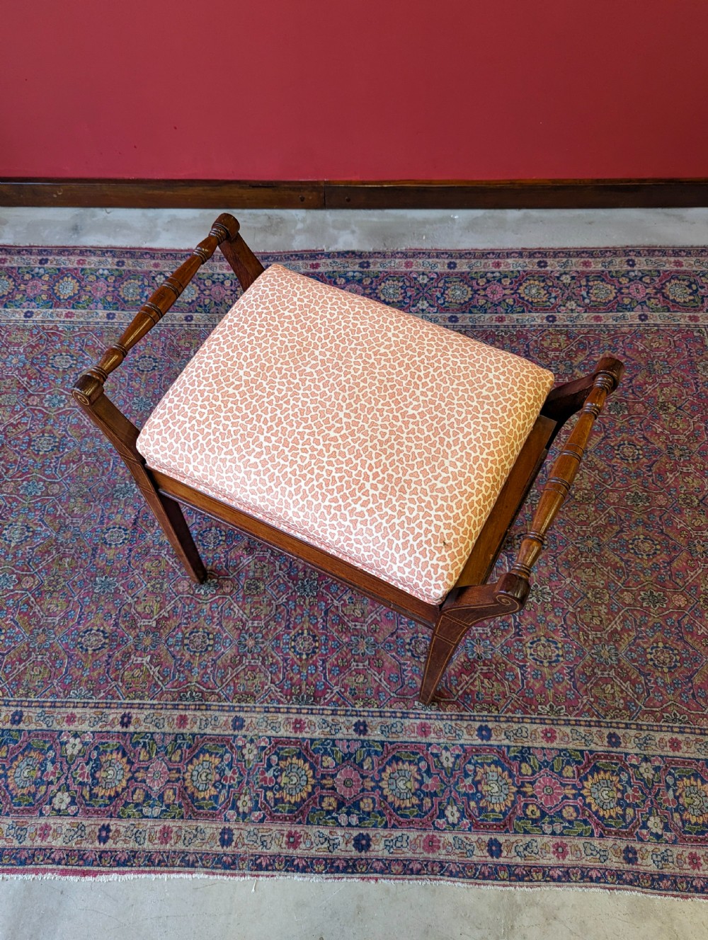 Antique Edwardian Inlaid Mahogany Piano Stool with Storage View VI