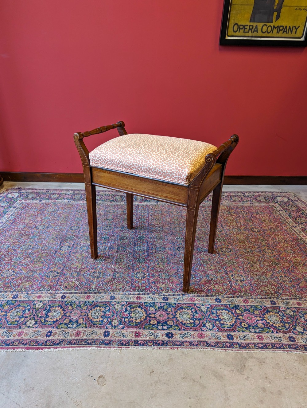 Antique Edwardian Inlaid Mahogany Piano Stool with Storage View VII