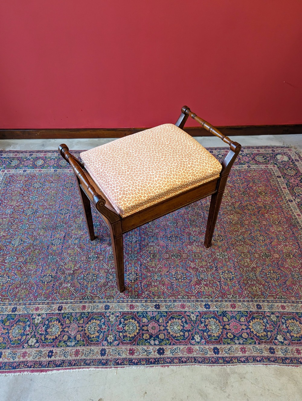 Antique Edwardian Inlaid Mahogany Piano Stool with Storage View VIII