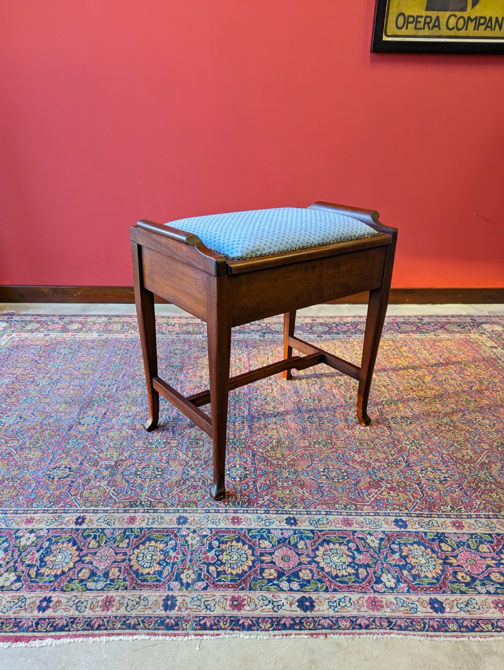 Antique Edwardian Mahogany Piano Stool with Storage View IV
