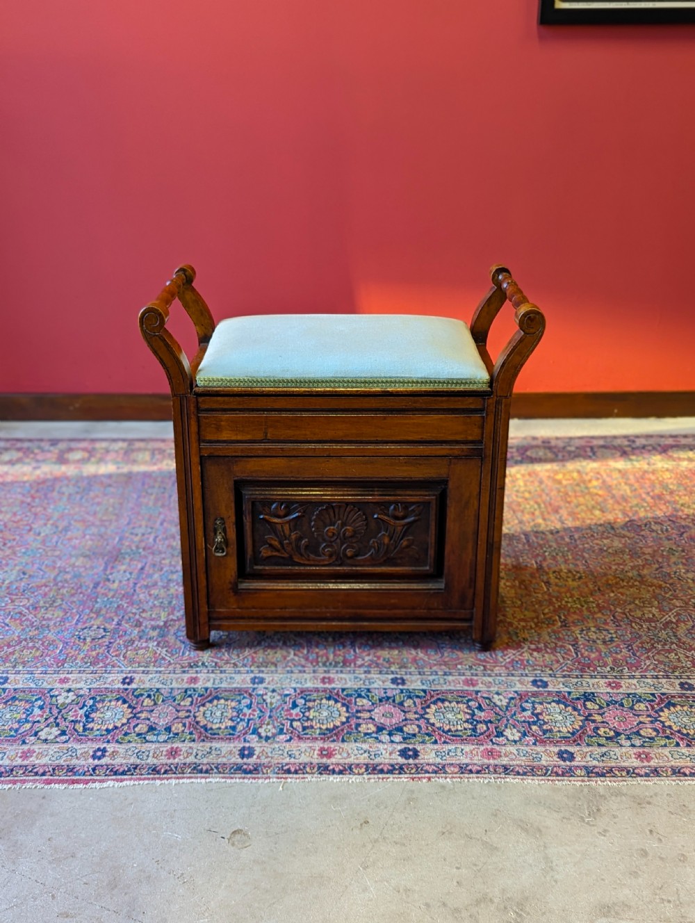 Antique Edwardian Mahogany Piano Stool with Storage View II