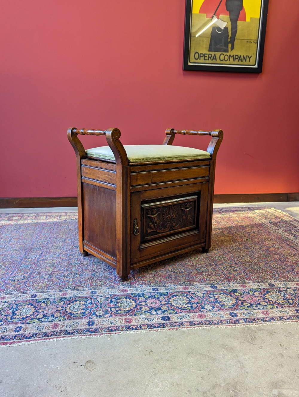 Antique Edwardian Mahogany Piano Stool with Storage View III