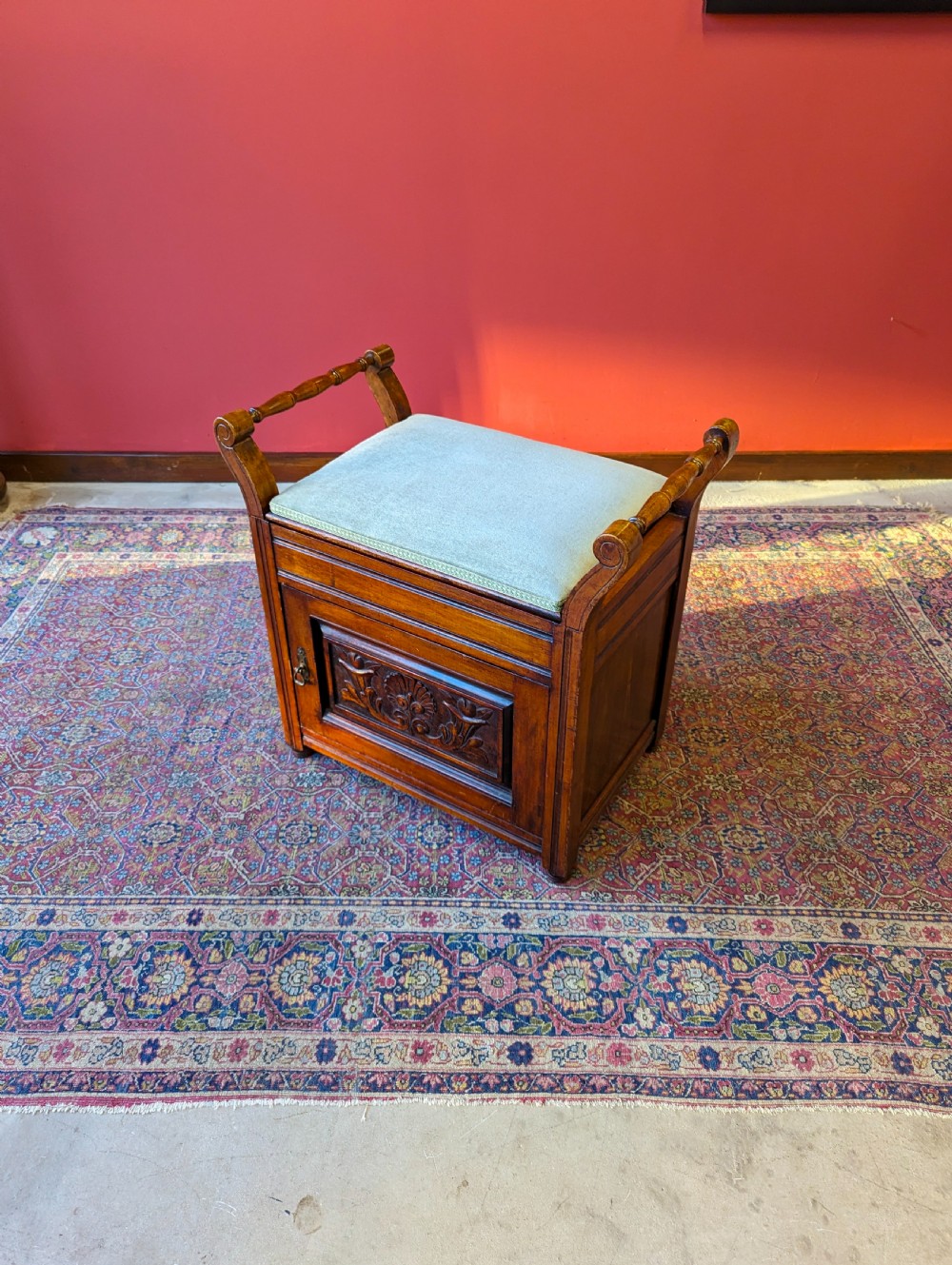 Antique Edwardian Mahogany Piano Stool with Storage View V