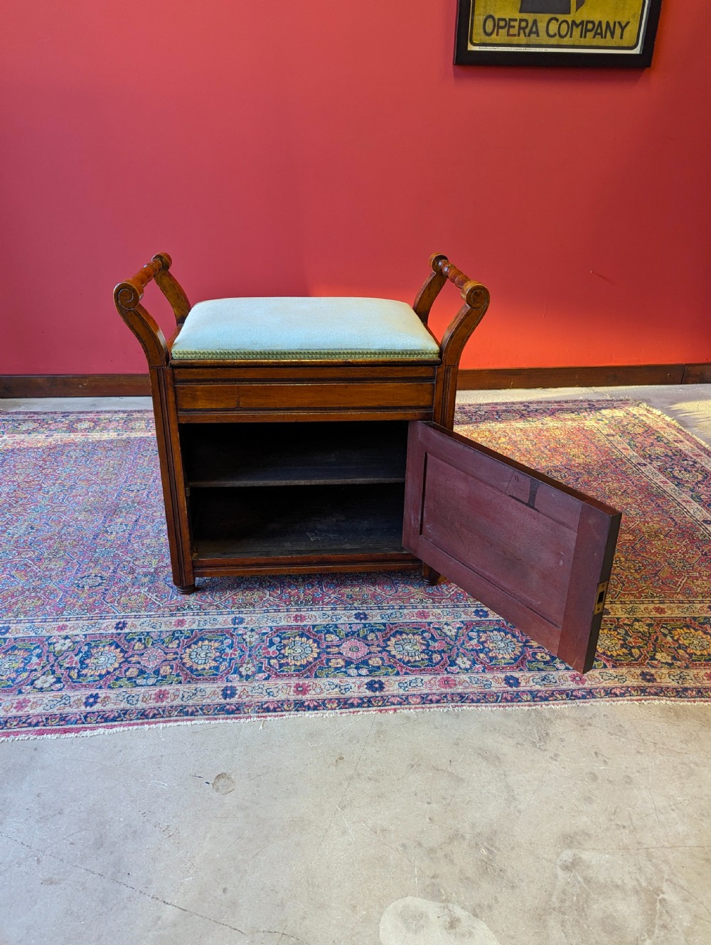 Antique Edwardian Mahogany Piano Stool with Storage View VI