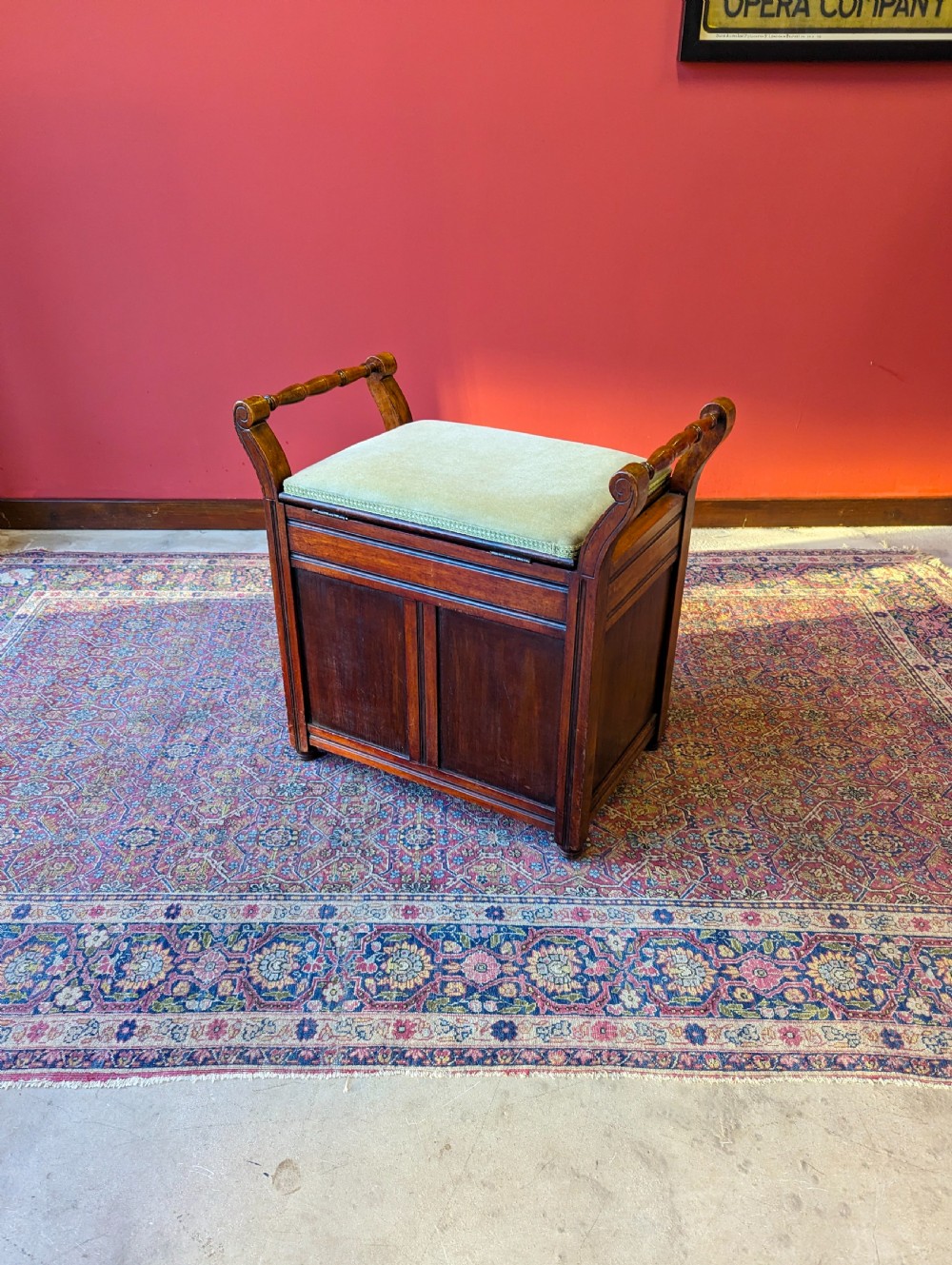 Antique Edwardian Mahogany Piano Stool with Storage View VII