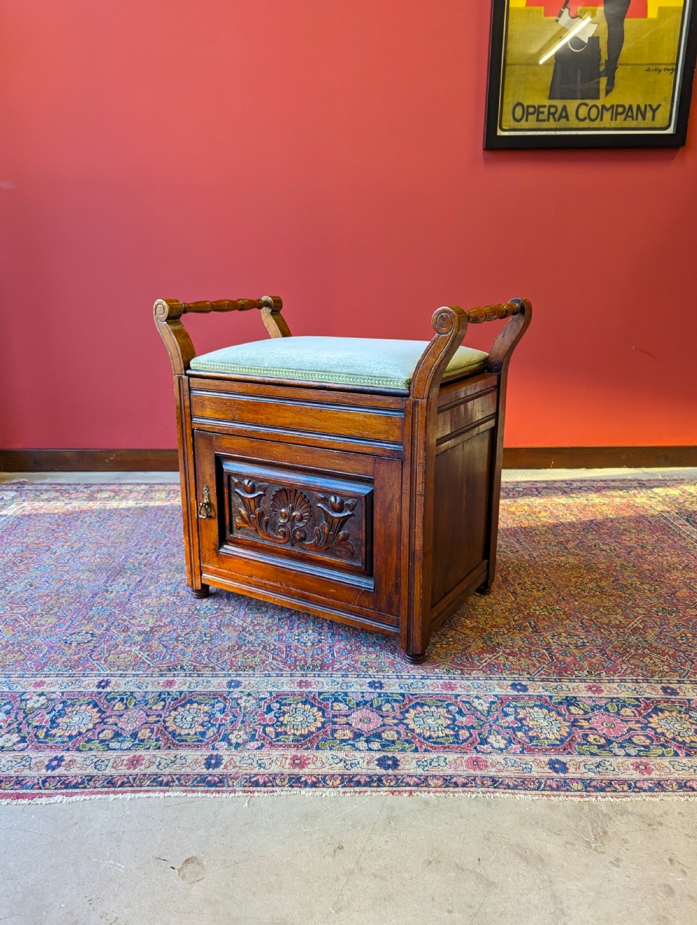 Antique Edwardian Mahogany Piano Stool with Storage View IX