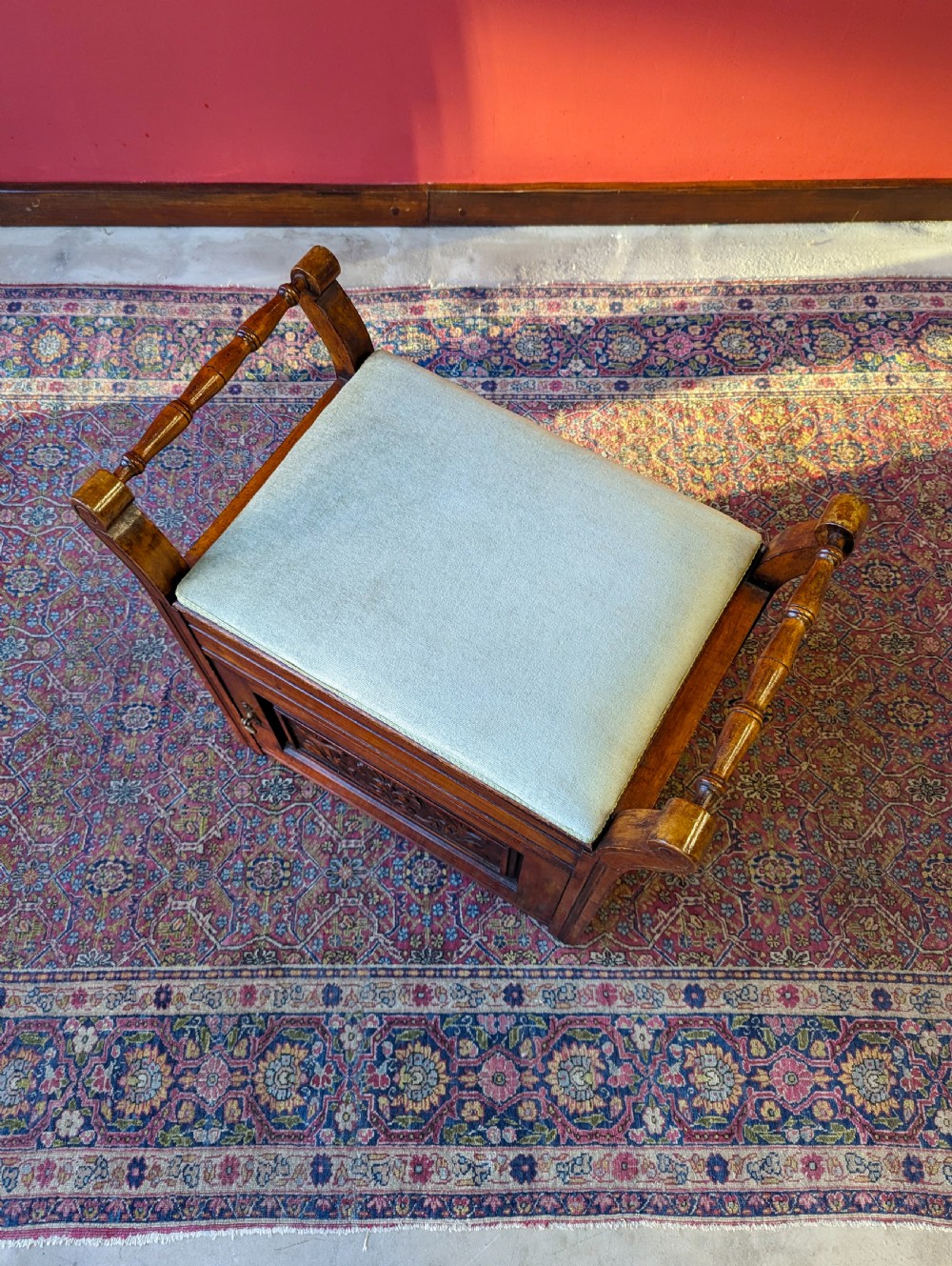 Antique Edwardian Mahogany Piano Stool with Storage View X