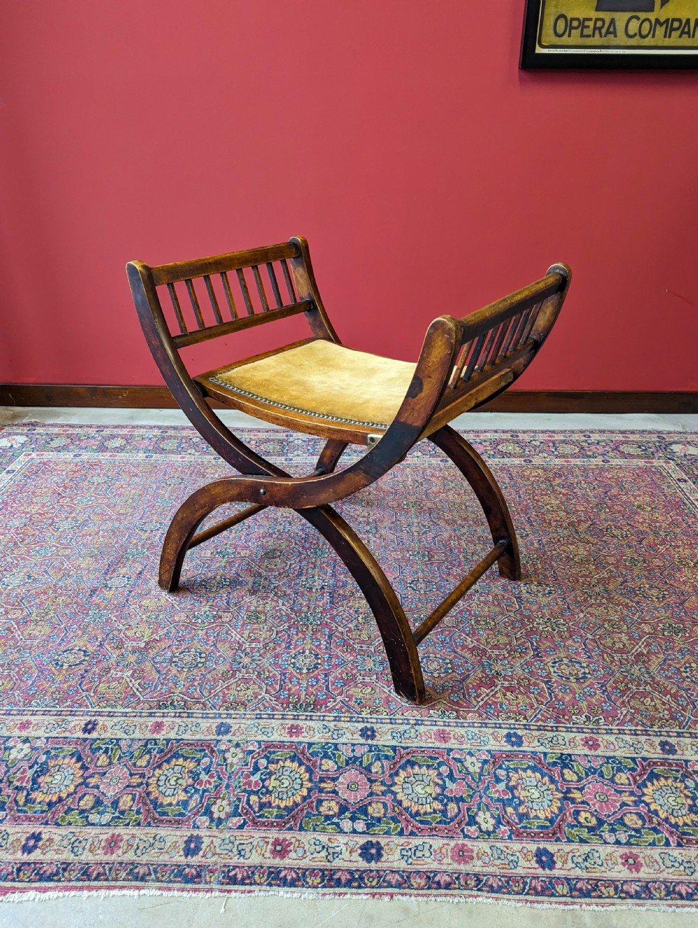 Antique 19th Century Folding X-Frame Mahogany Campaign Stool