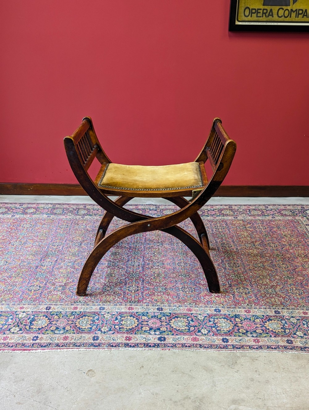 Antique 19th Century Folding X-Frame Mahogany Campaign Stool View II