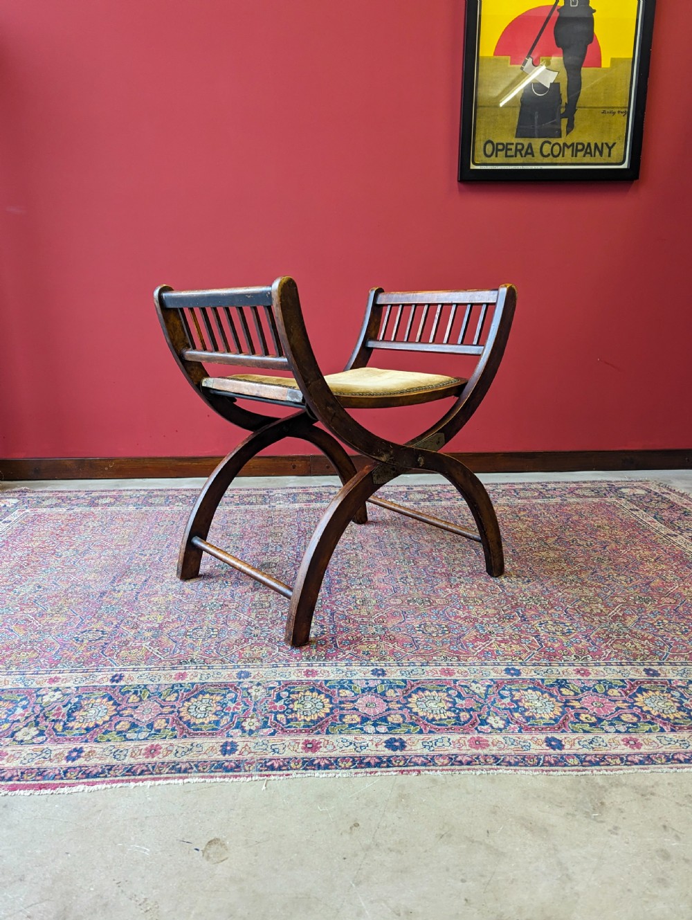 Antique 19th Century Folding X-Frame Mahogany Campaign Stool View III
