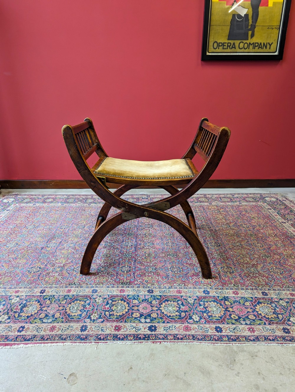 Antique 19th Century Folding X-Frame Mahogany Campaign Stool View IV