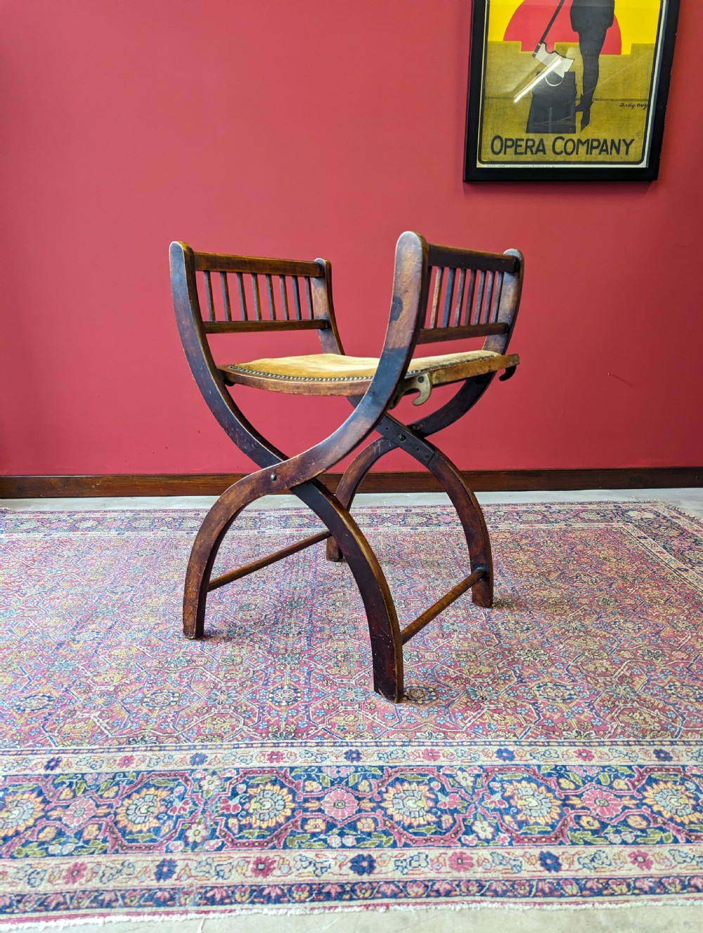 Antique 19th Century Folding X-Frame Mahogany Campaign Stool View VIII