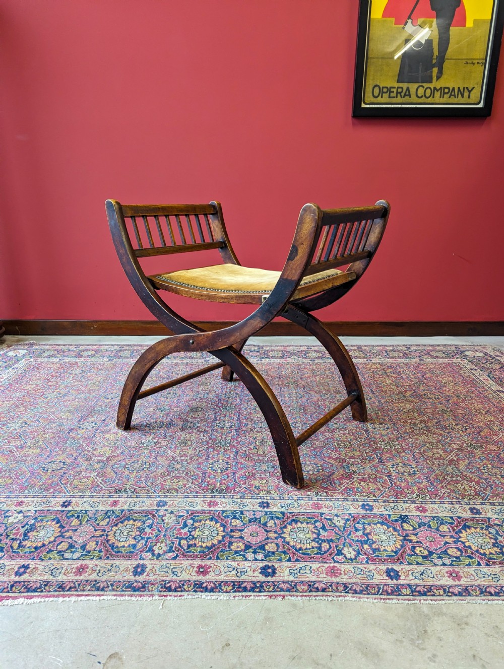Antique 19th Century Folding X-Frame Mahogany Campaign Stool View X