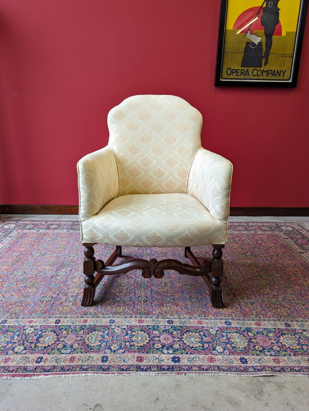 Antique Early 20th Century Small Upholstered Oak Salon Armchair View II