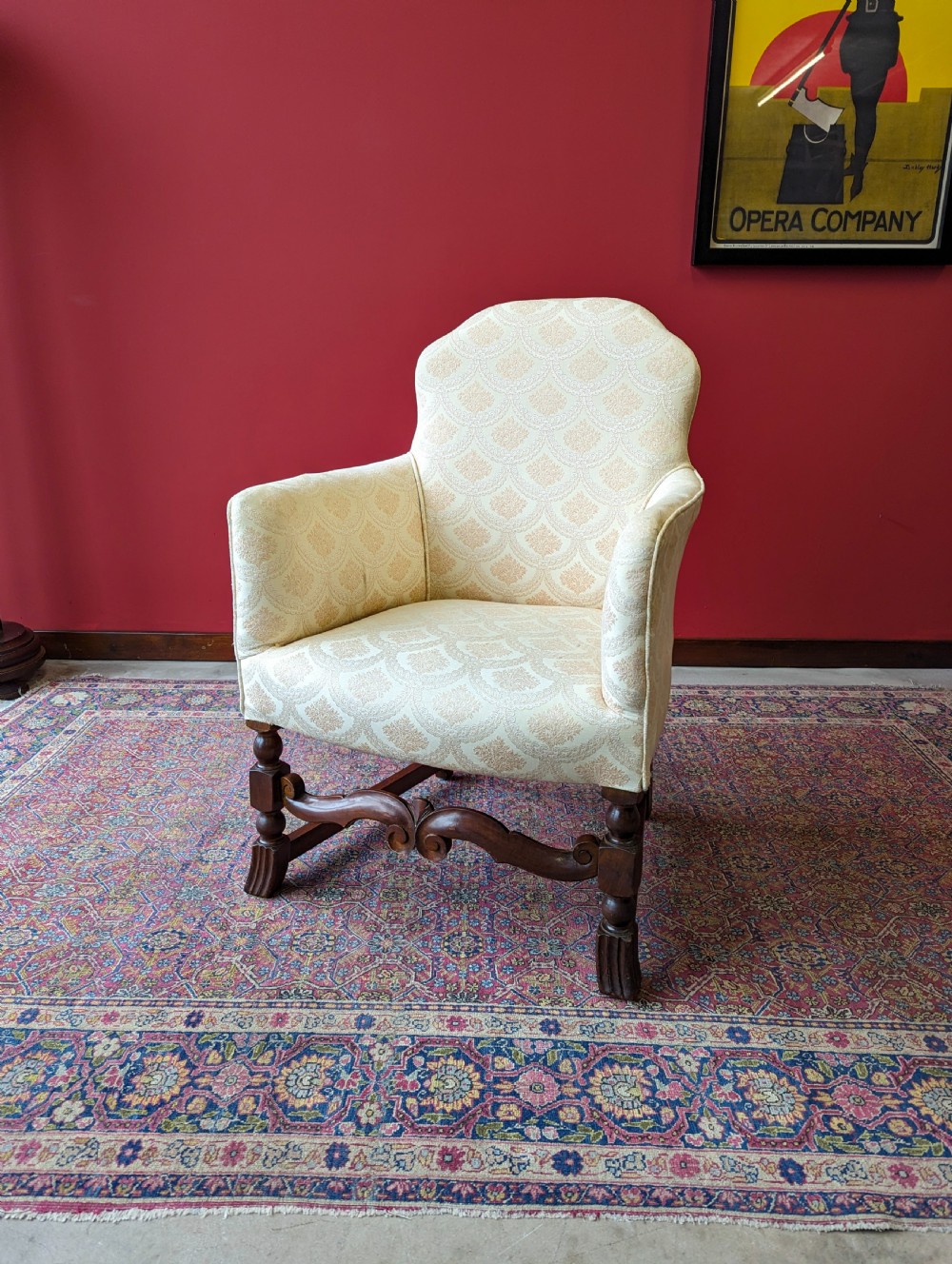 Antique Early 20th Century Small Upholstered Oak Salon Armchair View IV