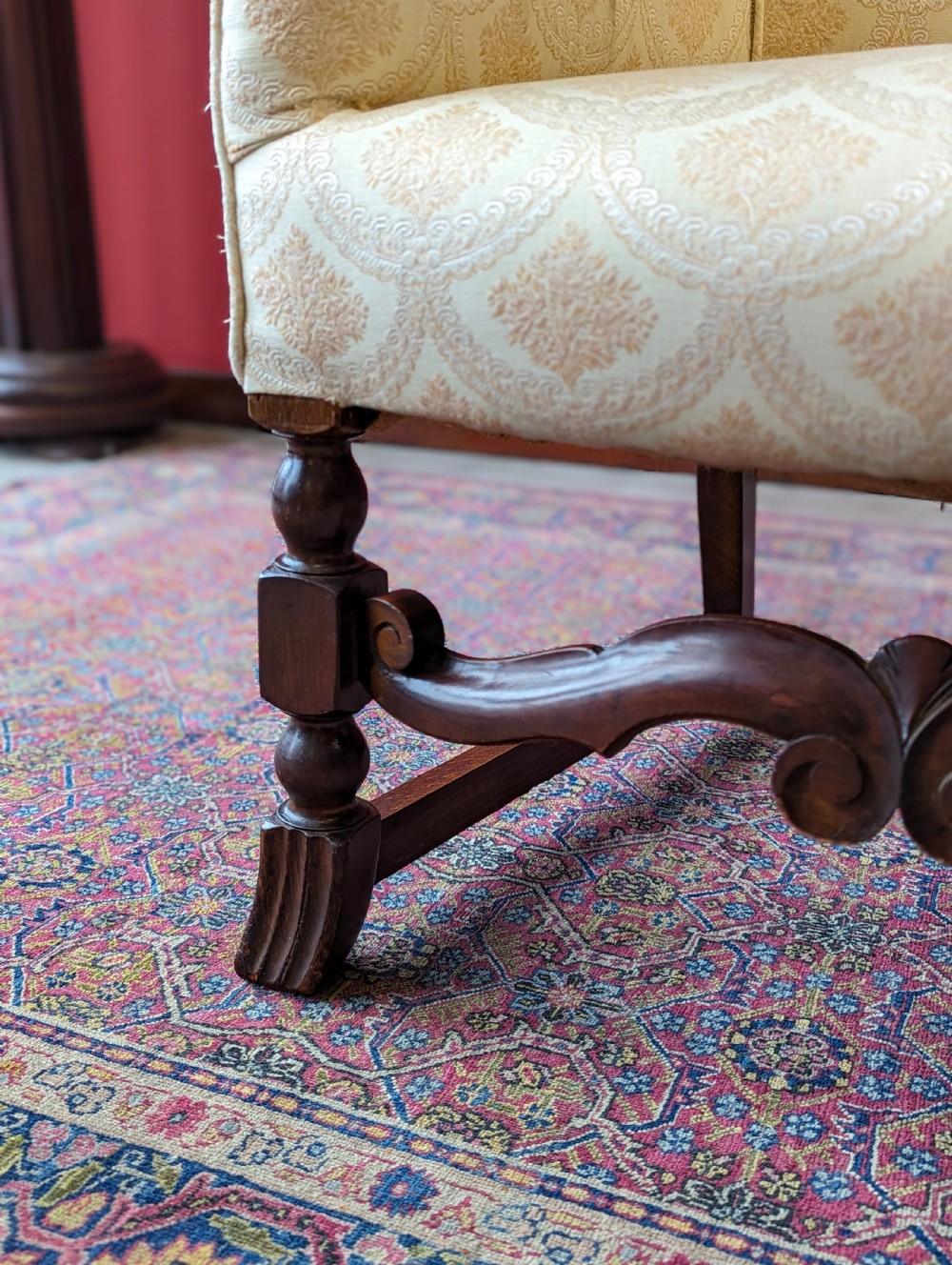 Antique Early 20th Century Small Upholstered Oak Salon Armchair View VI