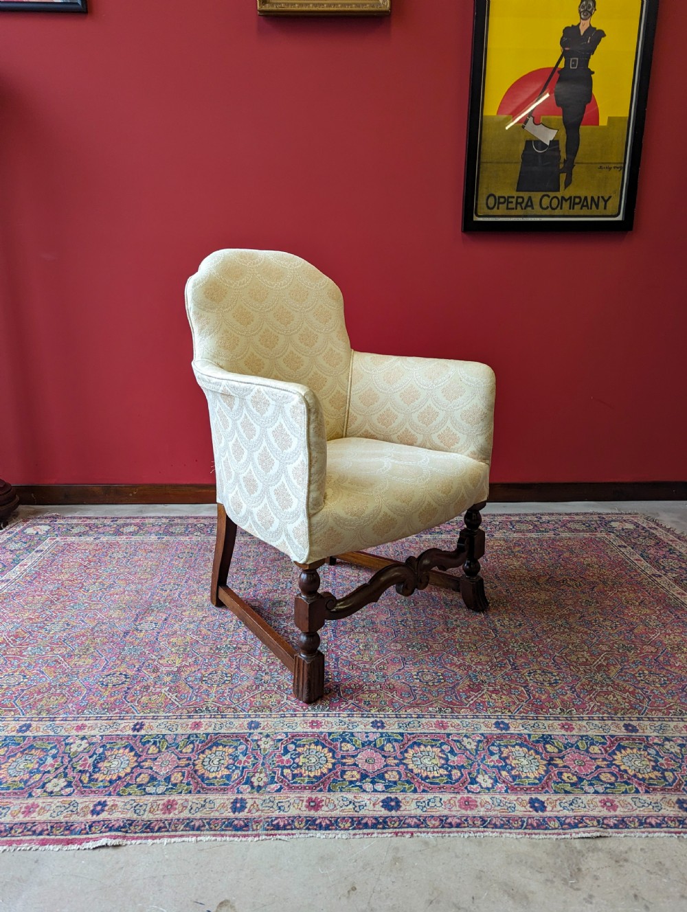 Antique Early 20th Century Small Upholstered Oak Salon Armchair View VII