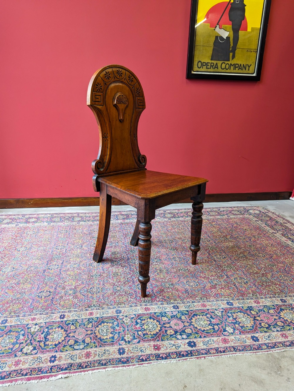 Antique Victorian Mahogany Carved Hall Chair View III