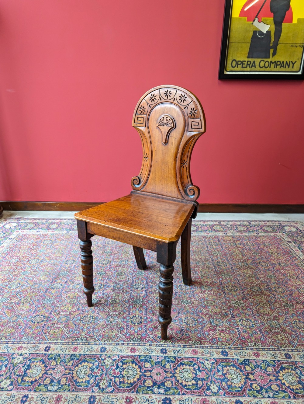 Antique Victorian Mahogany Carved Hall Chair View V