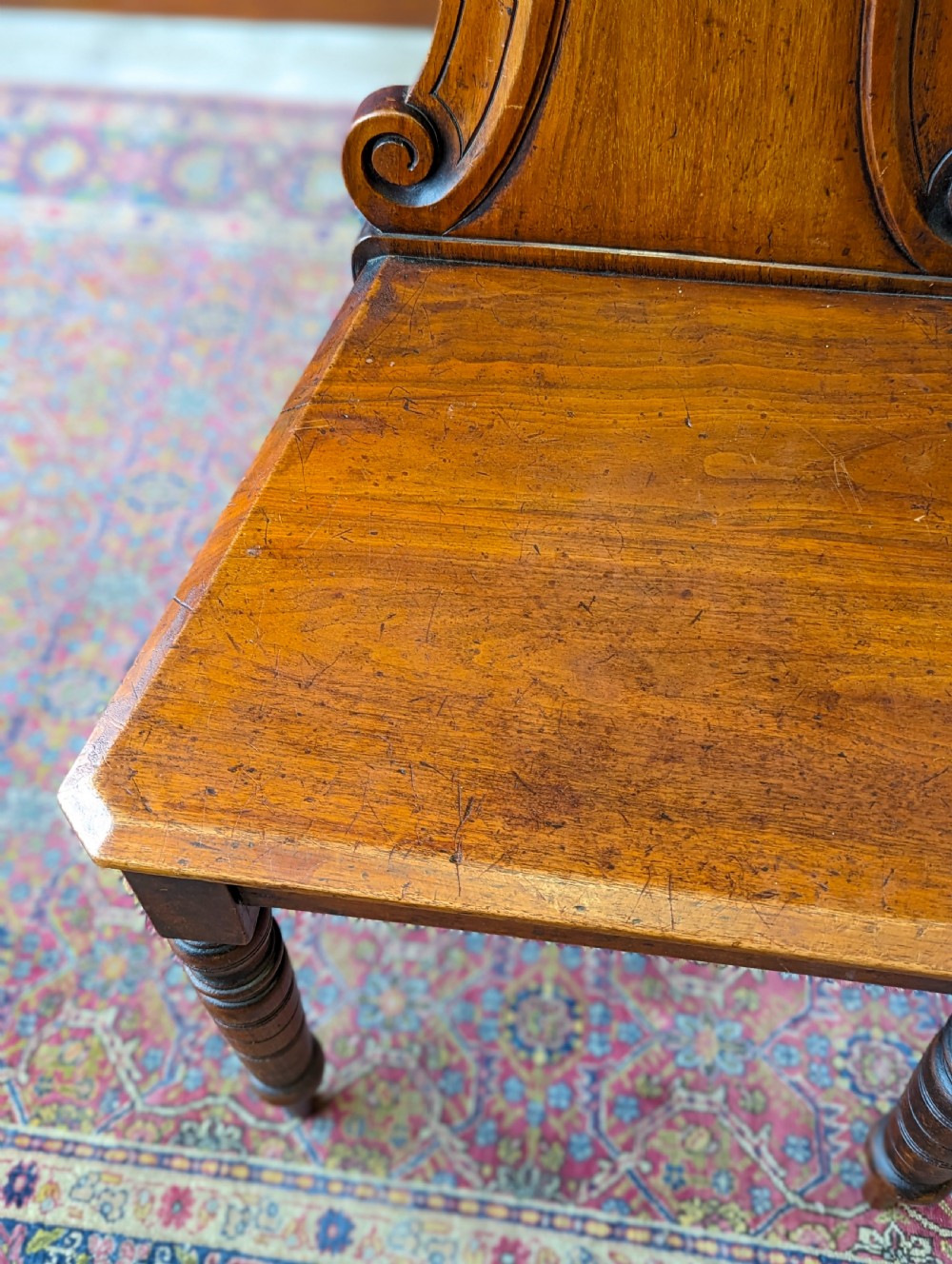 Antique Victorian Mahogany Carved Hall Chair View VI