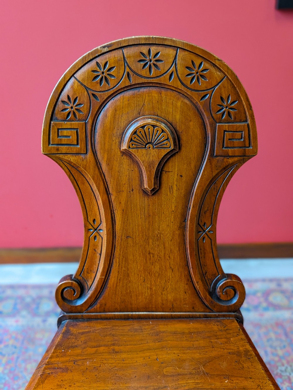 Antique Victorian Mahogany Carved Hall Chair View VII