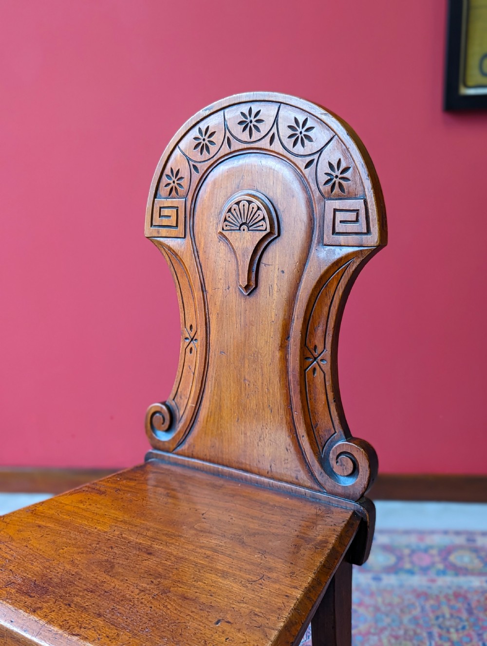 Antique Victorian Mahogany Carved Hall Chair View VIII