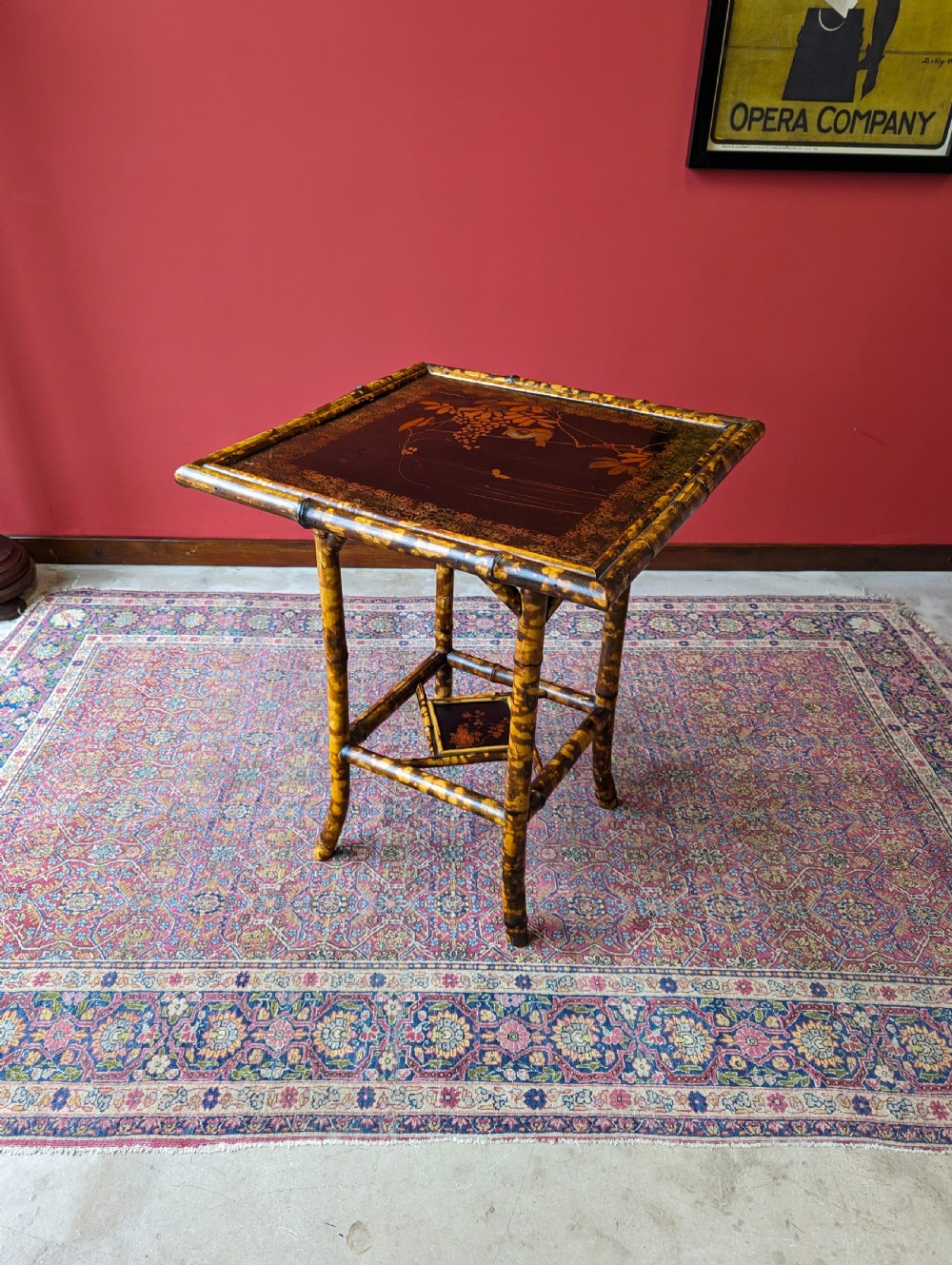 Antique Victorian Original Lacquer Bamboo Occasional Table View VI