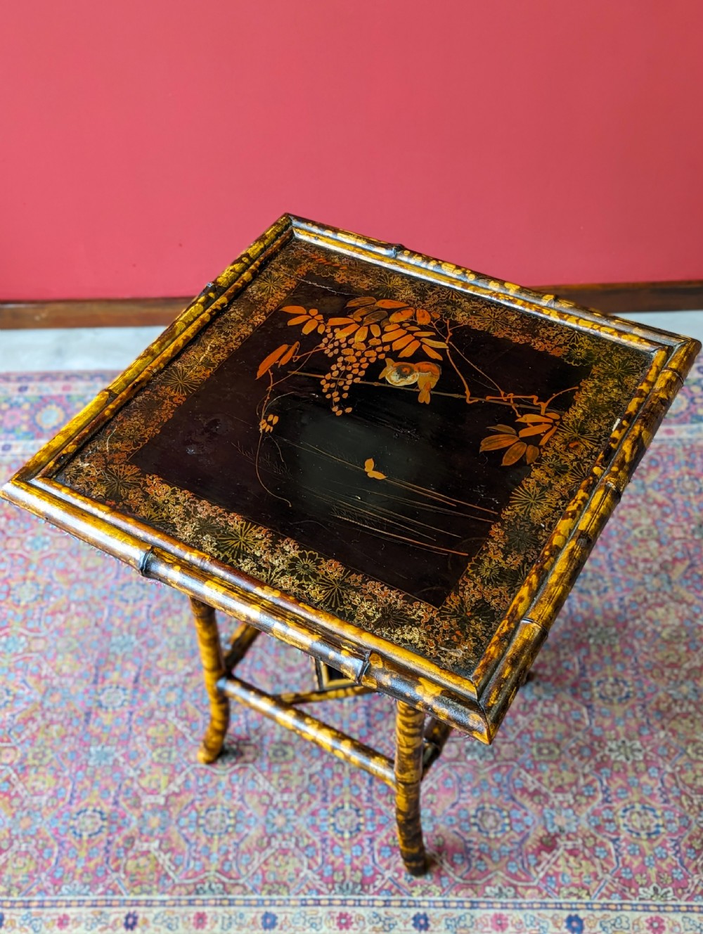 Antique Victorian Original Lacquer Bamboo Occasional Table View IX