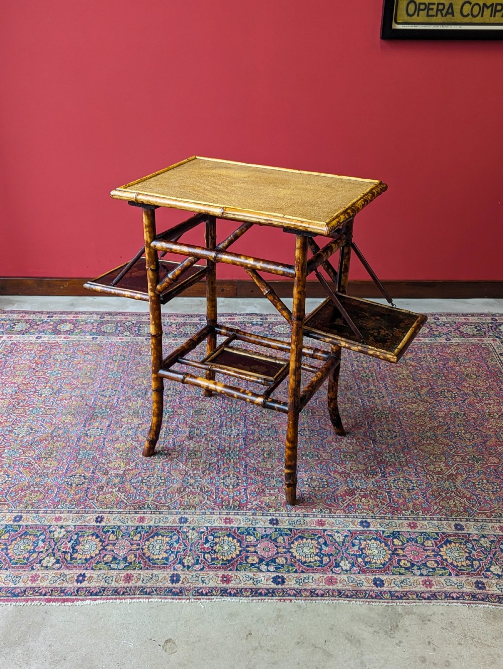 Antique Victorian Bamboo Original Lacquer Extending Side Table View III