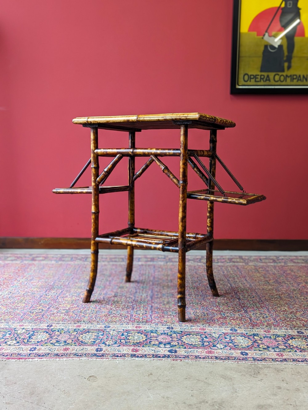 Antique Victorian Bamboo Original Lacquer Extending Side Table View IV