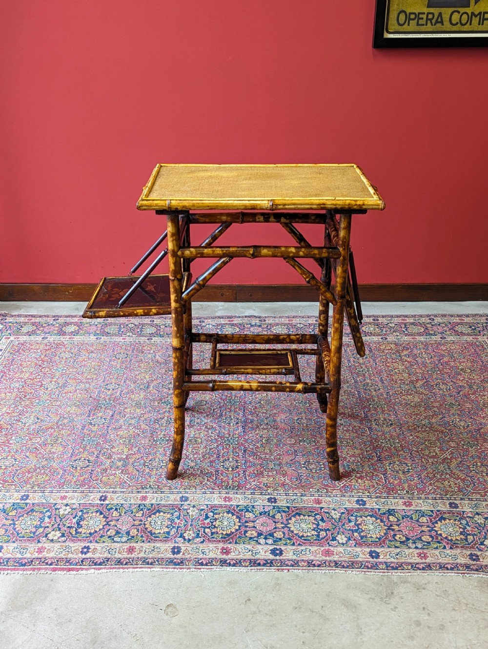 Antique Victorian Bamboo Original Lacquer Extending Side Table View V