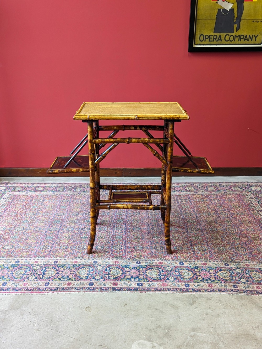 Antique Victorian Bamboo Original Lacquer Extending Side Table View VII