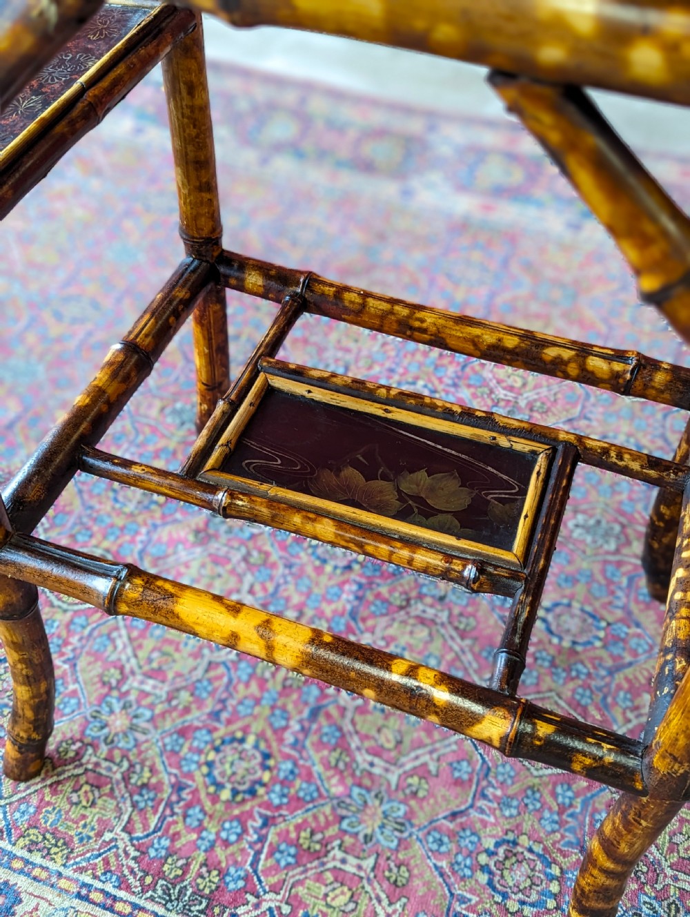 Antique Victorian Bamboo Original Lacquer Extending Side Table View IX