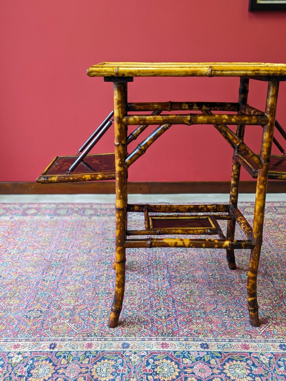 Antique Victorian Bamboo Original Lacquer Extending Side Table View X