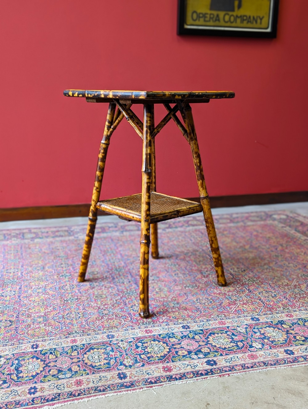 Antique Victorian Bamboo Square Occasional Table View IV