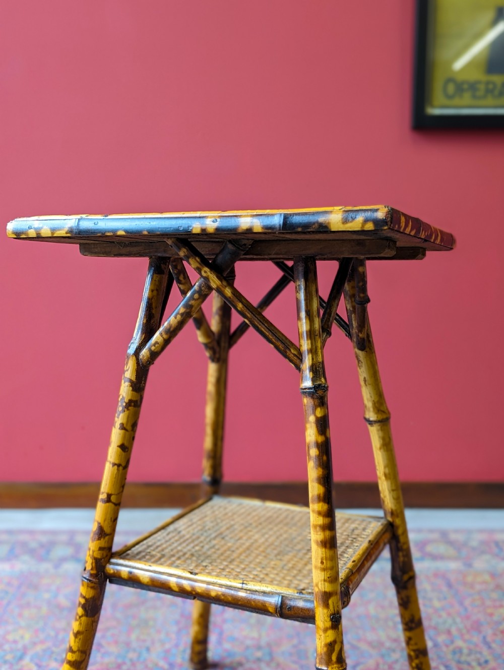 Antique Victorian Bamboo Square Occasional Table View VII