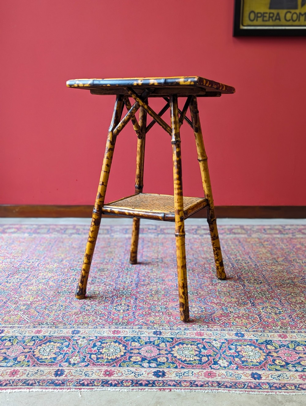 Antique Victorian Bamboo Square Occasional Table View VIII