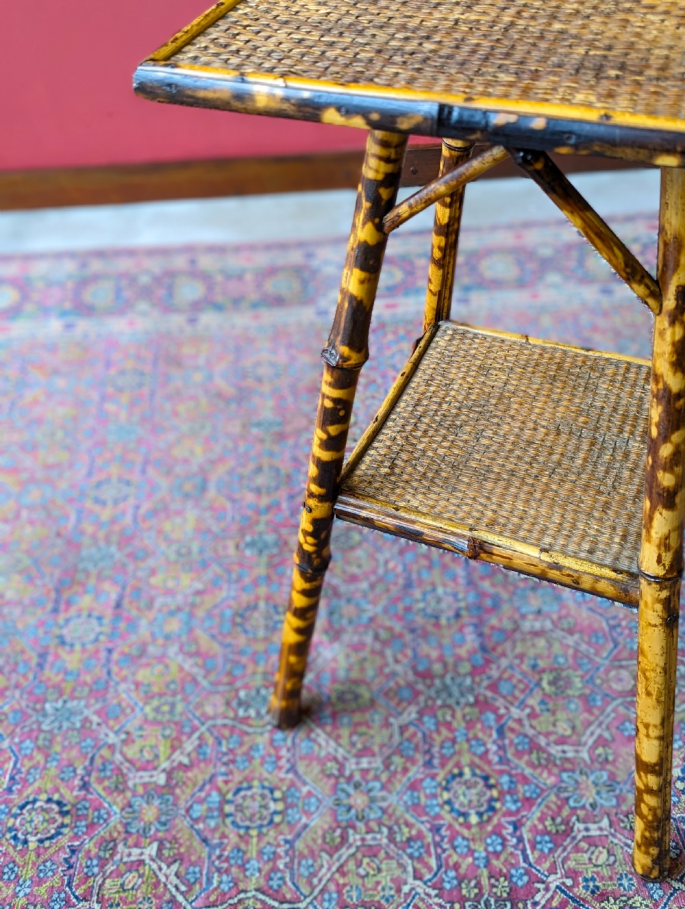 Antique Victorian Bamboo Square Occasional Table View X