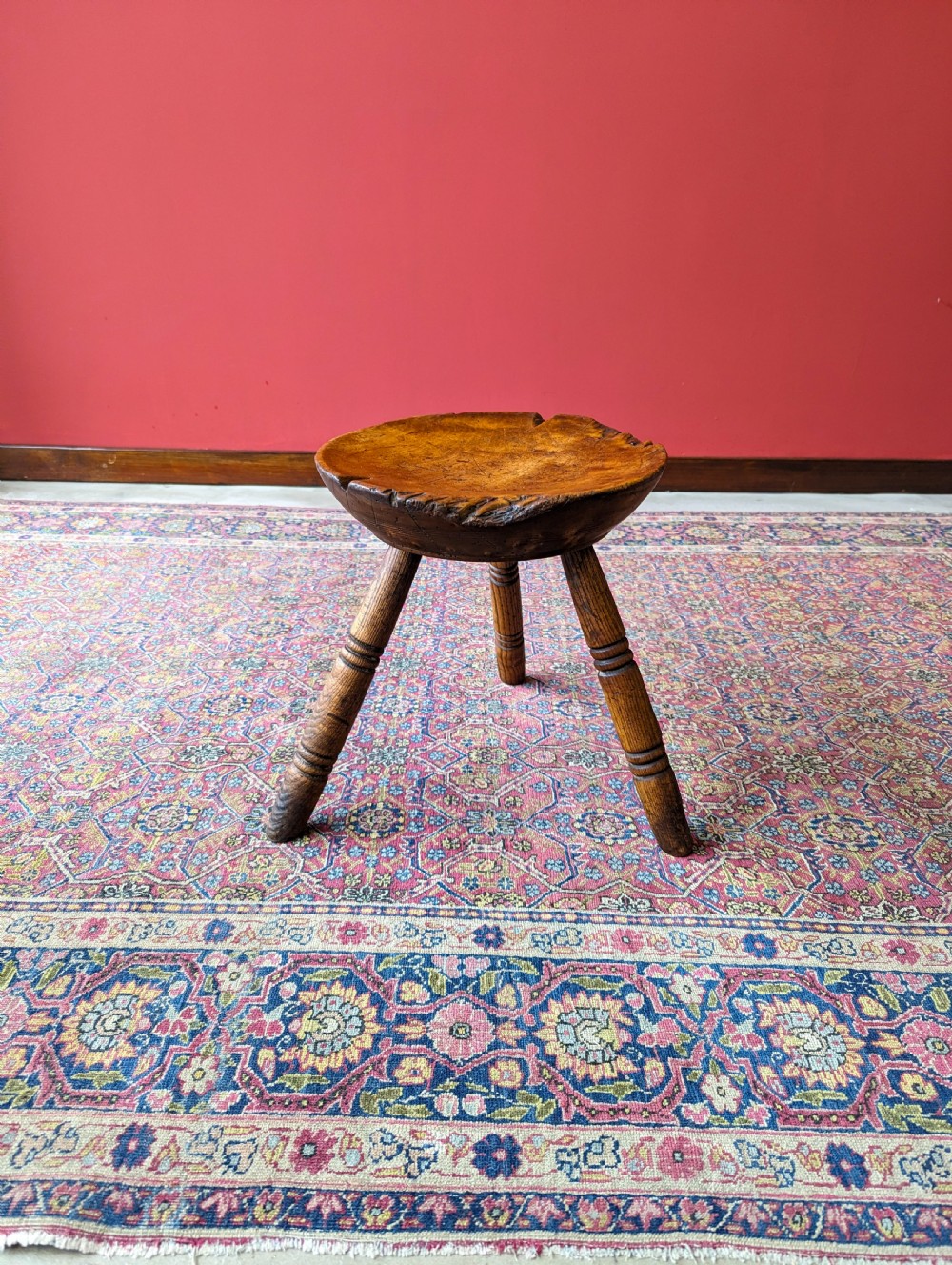 Antique Welsh Georgian Dish Seat Tripod Milking Stool